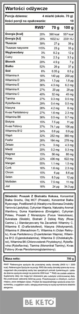 Posiłek keto BeKeto- Francuska Wanilia oraz Belgijska Czekolada - 700g (Smak: belgijska-czekolada)