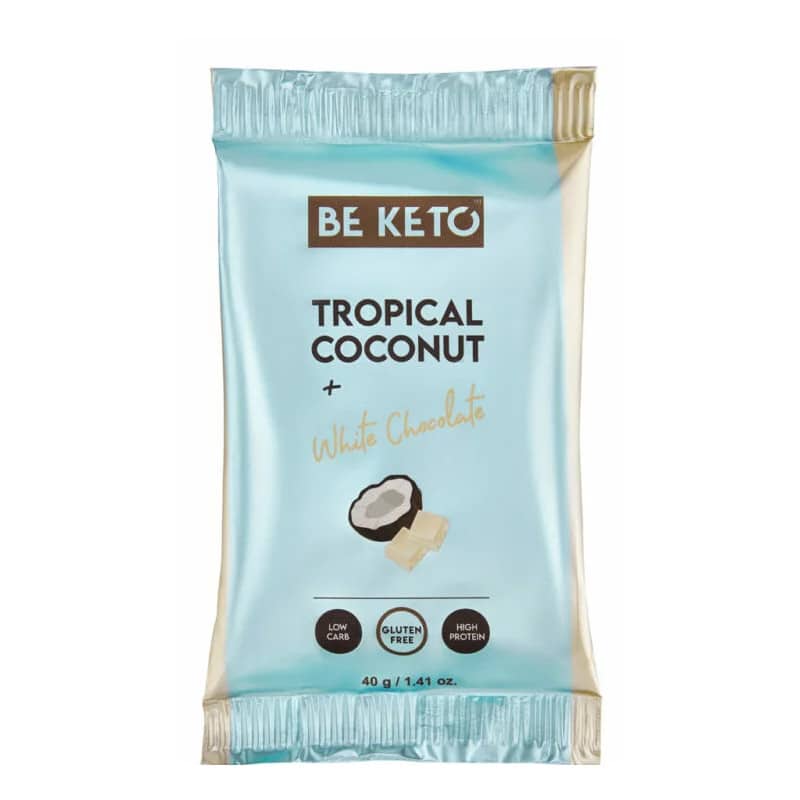 Keto Baton BeKeto - Idealny na szybką energiczną przekąskę - Różne smaki 40 g (Smak: kokos-biala-czekolada)
