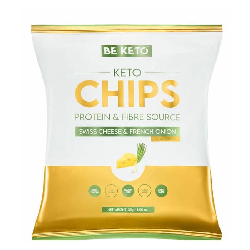 Keto Chipsy BeKeto - Ser & cebulka, Czerwona papryka oraz Orientalne pikantne - 30 g (Smak: ser-szwajcarski-francuska-cebulka)