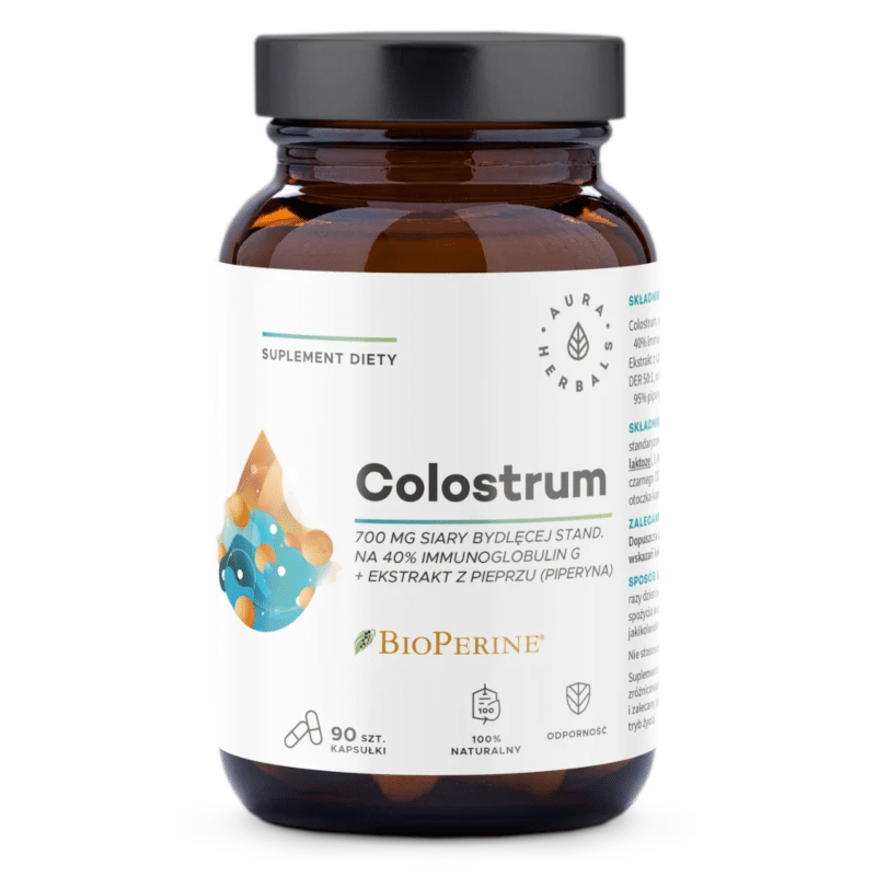 Colostrum 700 mg + BioPerine Aura Herbals - Wspomaga trawienie i wchłanianie składników odżywczych - 90 kapsułek