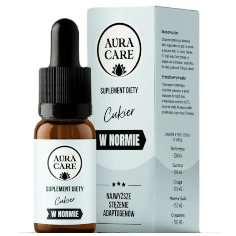 Cukier w normie Aura care - Berberys, Gurmar, Morwa biała, Cynamon, Chaga - 10 ml