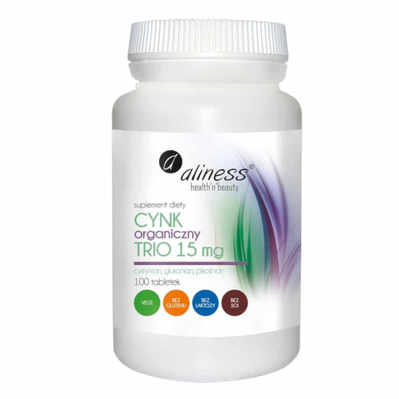 Cynk Organiczny TRIO 15 mg Aliness - Cytrynian, glukonian, pikolinian - 100 tabletek