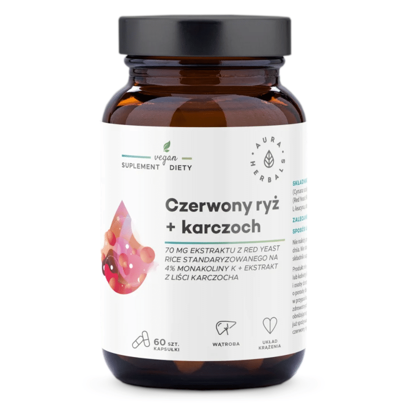 Czerwony ryż + karczoch Aura Herbals - Naturalne wsparcie prawidłowego poziomu cholesterolu - 60 kapsułek