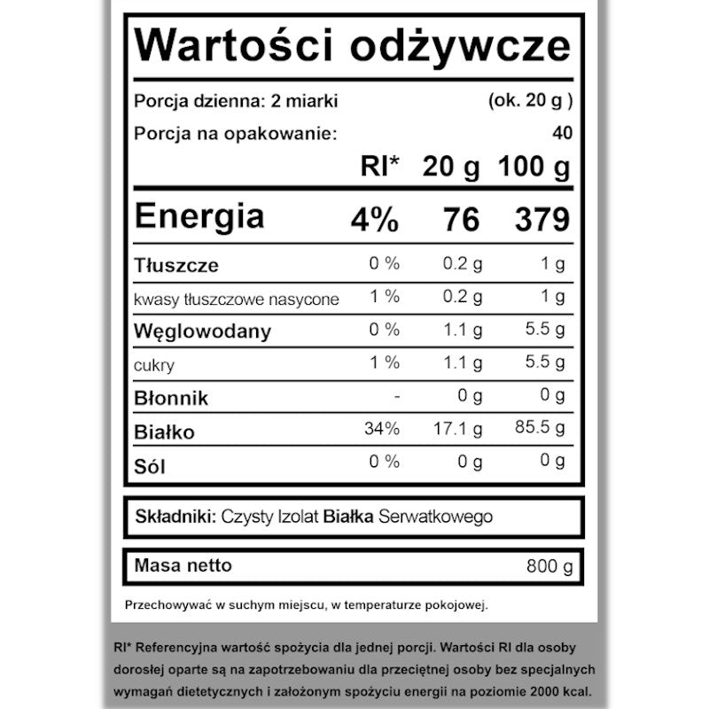 Czysty Izolat Białka BeKeto Bezsmakowy 800 g - Białko bez dodatków i cukrów