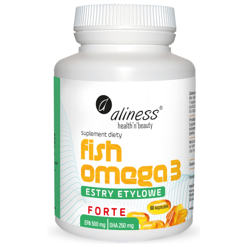Fish Omega 3 FORTE Estry Etylowe Aliness - Wsparcie zdrowia serca, mózgu i wzroku - 60 kapsułek