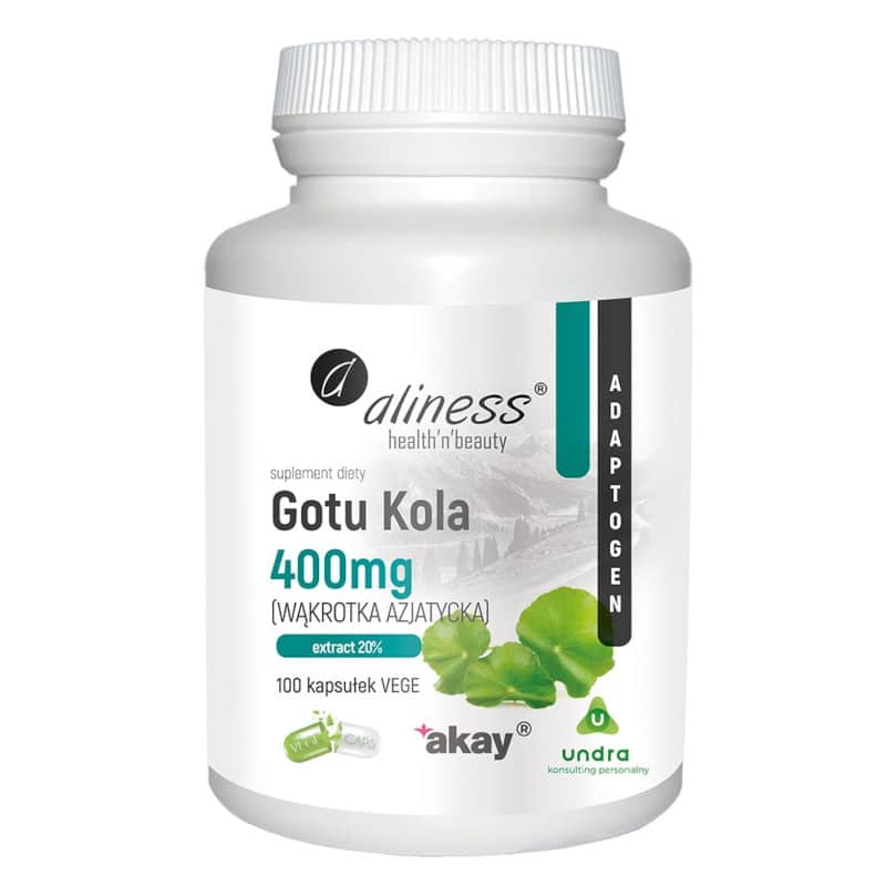 Gotu Kola 400 mg Aliness - Wąkrotka Azjatycka wspiera zdrowie psychiczne - 100 kapsułek