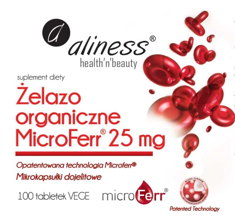 Żelazo Organiczne 25 mg Aliness - Opatentowana technologia MicroFerr® - 100 tabletek