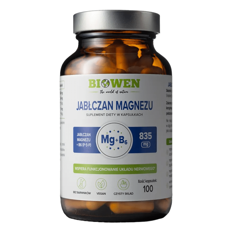 Jabłczan magnezu Biowen - Z witaminą B6 - 100 kapsułek