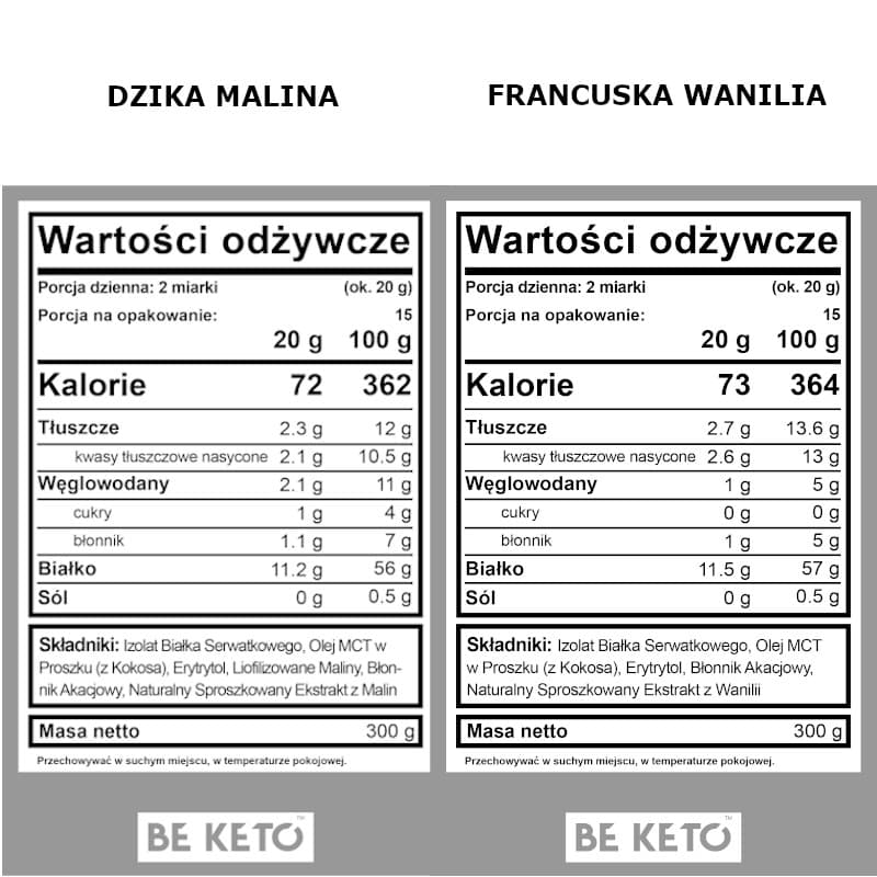 Keto Izolat Białka z olejem MCT BeKeto 300 g - Różne smaki (Smak: dzika-malina)