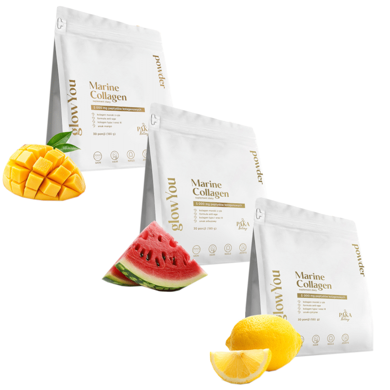Kolagen morski glowYou Paka Natury - 5 000 mg - Mango, Arbuz i Cytryna - 30 porcji do picia (Smak: cytryna)