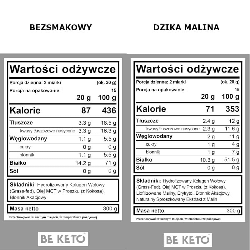 Kolagen z olejem MCT BeKeto w proszku 300 g - Różne smaki (Smak: kokos-biala-czekolada)