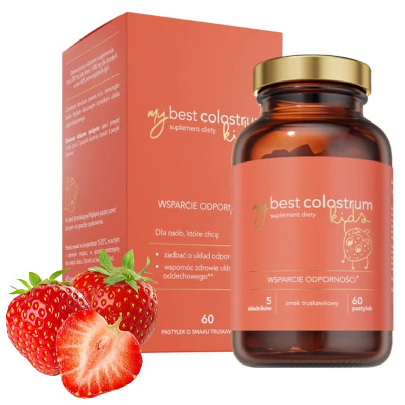 MyBestColostrum Kids MyBestPharm - Wsparcie odporności dla dzieci - 60 pastylek do ssania (Smak: truskawkowy)