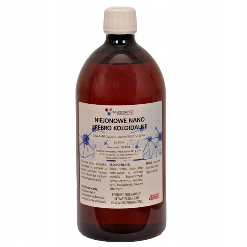 Niejonowe nano srebro koloidalne Ag 50 ppm Hadwao - Oczyszcza i łagodzi podrażnienia - 1000 ml