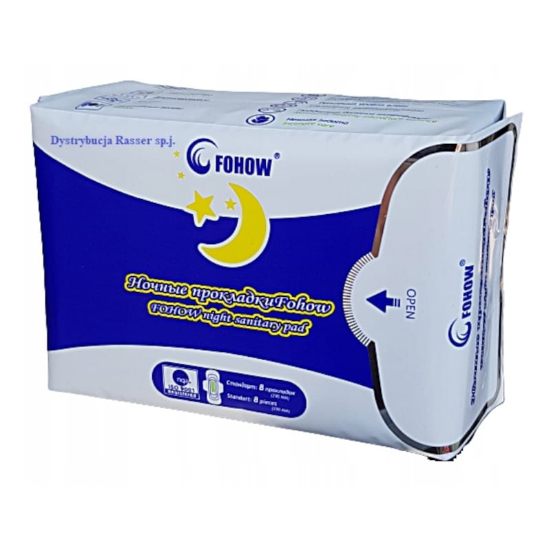 Podpaski higieniczne z nanocząsteczkami srebra Fohow na noc - 8 sztuk