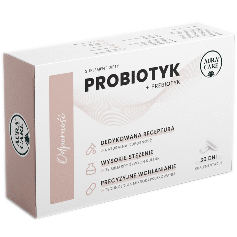 Odporność AURA CARE - Probiotyk + prebiotyk, żywe probiotyki - 30 kapsułek