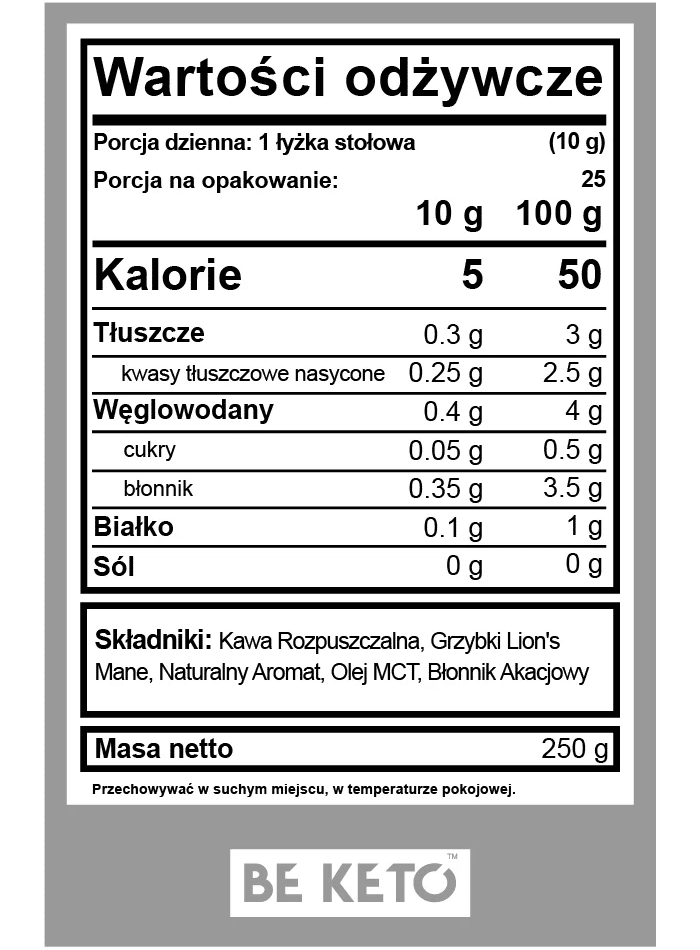 Kawa Rozpuszczalna Beketo – Brain Fuel z Olejem MCT i Lion’s Mane – Francuska Wanilia 250g