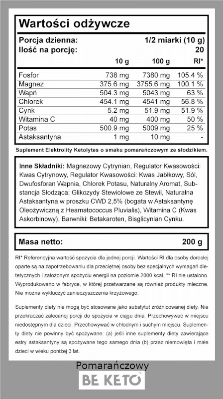 Elektrolity Ketolytes w proszku BeKeto - Różne smaki - 200 g (Smak: swieza-cytryna)