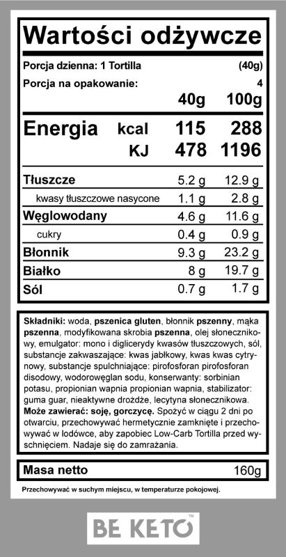 Tortilla Keto BeKeto - Wysoka zawartość białka i błonnika - 4 x 40 g