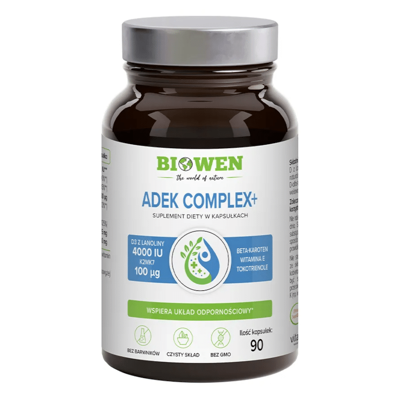 Witaminy ADEK Complex+ Biowen - Naturalny kompleks w oleju MCT - 90 kapsułek