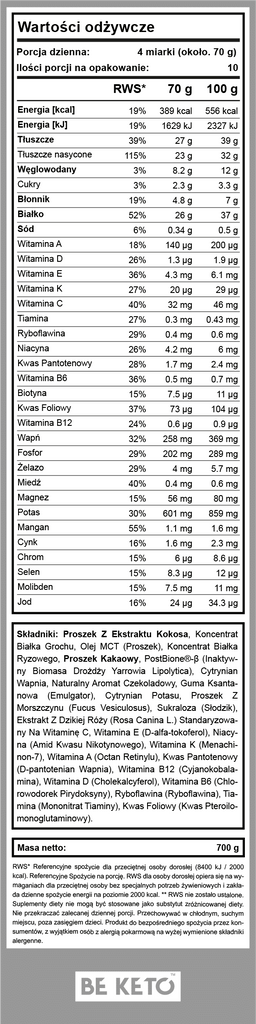 Posiłek keto BeKeto- Francuska Wanilia oraz Belgijska Czekolada - 700g (Smak: belgijska-czekolada)