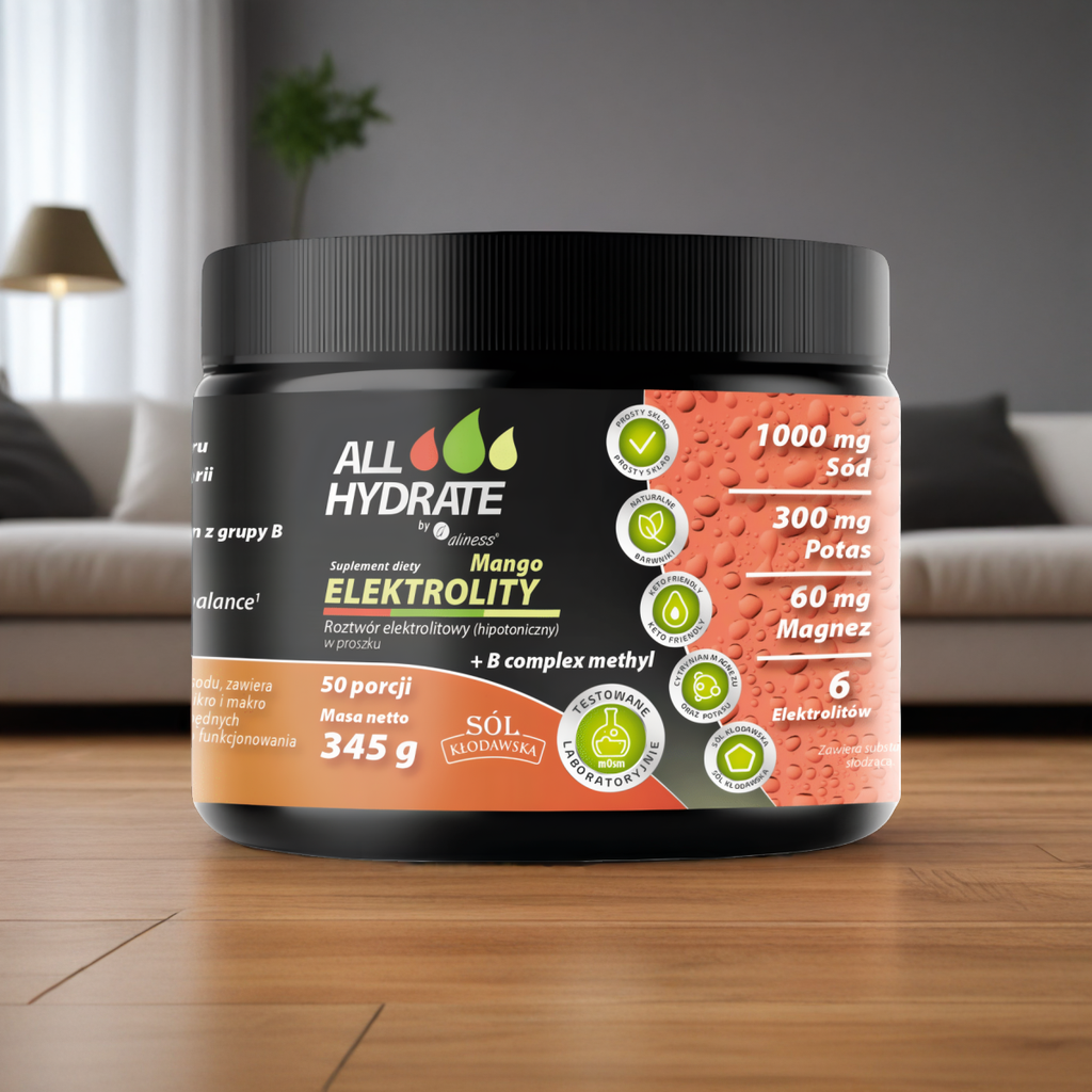ALLHydrate Aliness -  Elektrolity Mango + B complex methyl - 345g o smaku mango