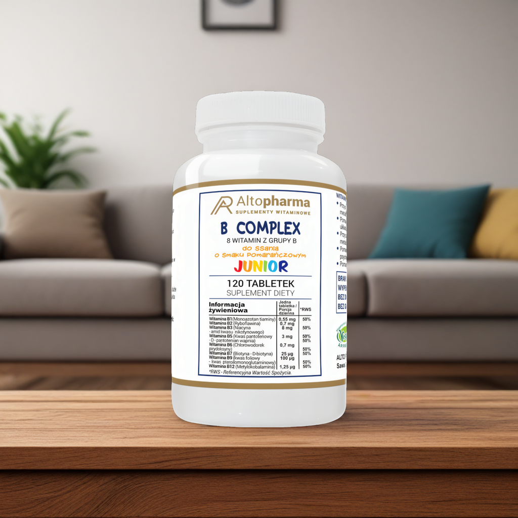 B Complex Junior Alto Pharma - 8 Witamin z grupy B - 120 tabletek do ssania o smaku pomrańczowym
