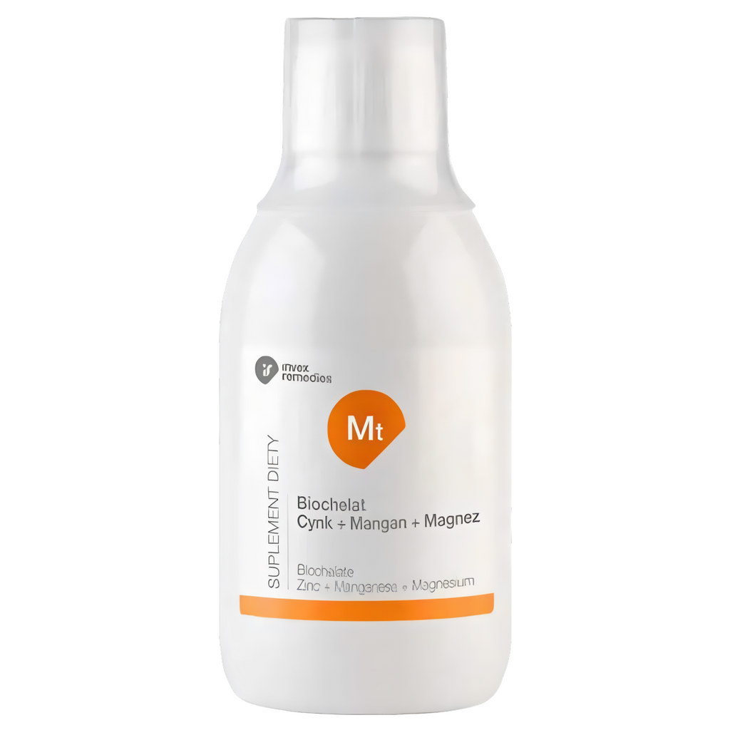 Biochelat Mt Cynk + Mangan + Magnez Uzupełnij niedobry minerałów Invex Remedies – 300 ml