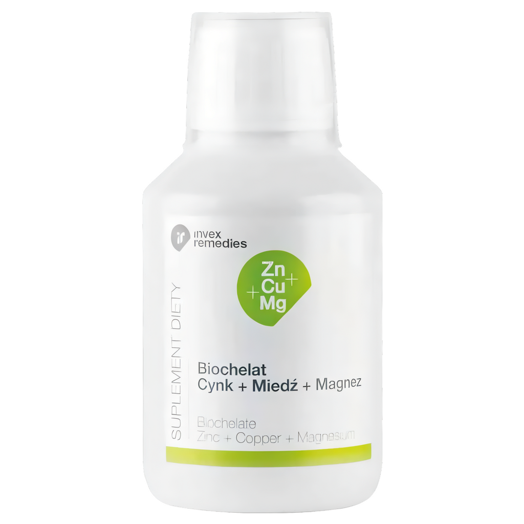 Biochelat Zn-Cu-Mg Uzupełnia niedobory cynku, miedzi i magnezu Invex Remedies - 150 ml