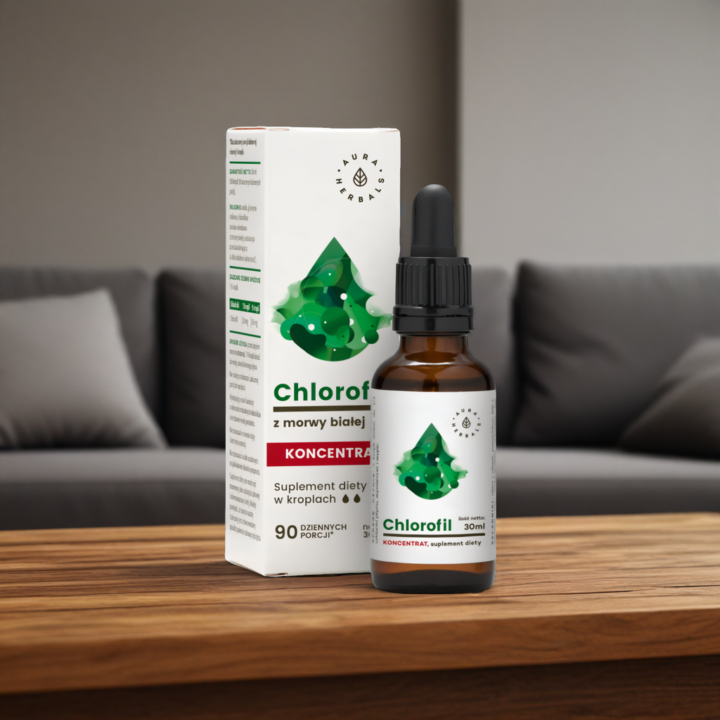 Chlorofil z morwy białej Aura Herbals - Wsparcie dla zdrowia i urody - 30 ml krople