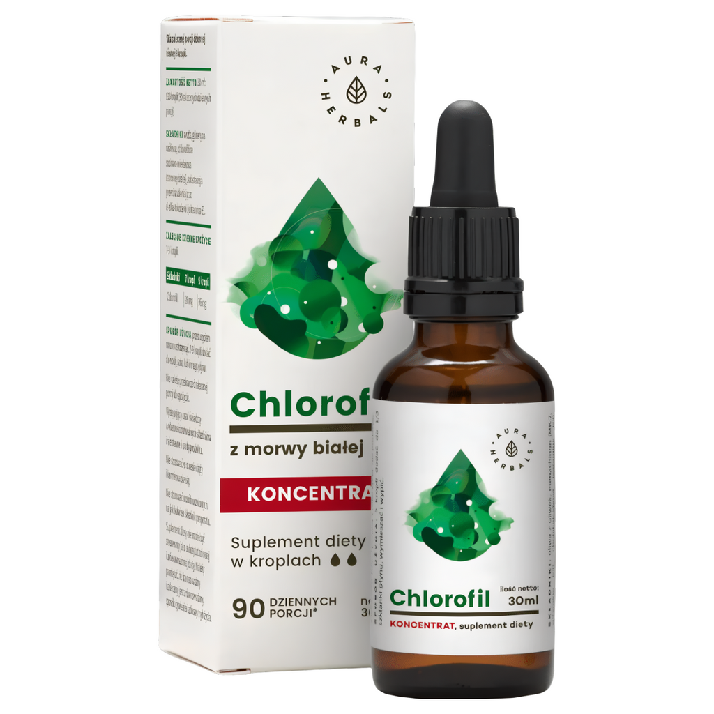 Chlorofil z morwy białej Aura Herbals - Wsparcie dla zdrowia i urody - 30 ml krople