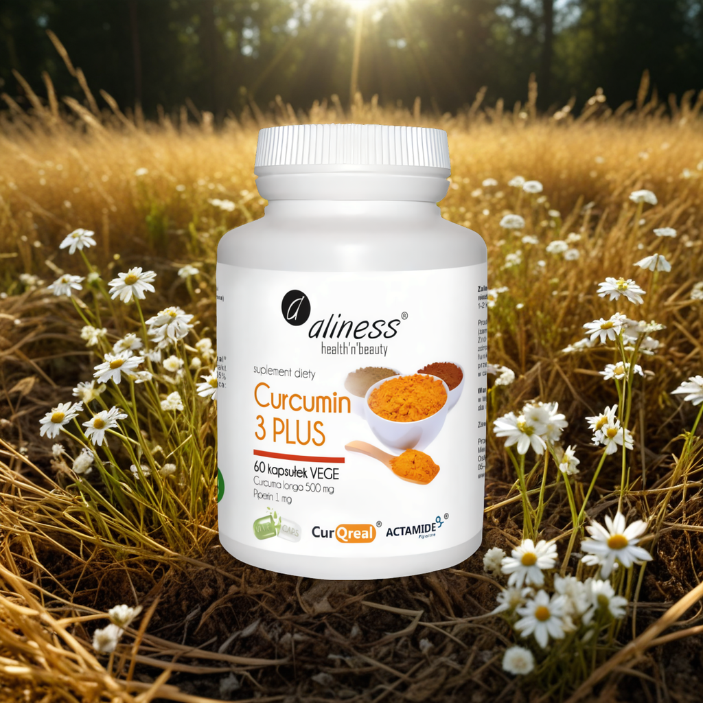 Curcumin 3 PLUS Aliness - Curcuma longa 500 mg, piperin 1 mg - 60 kapsułek Vege