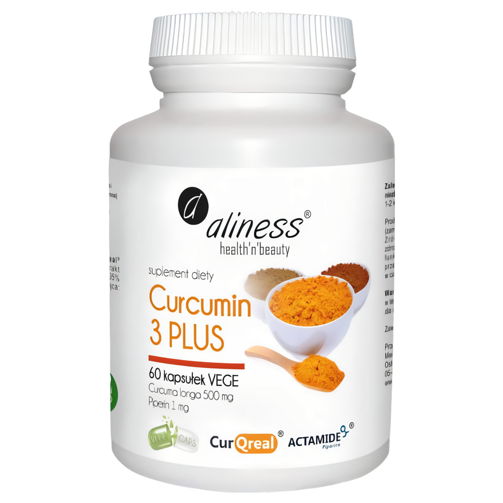 Curcumin 3 PLUS Aliness - Curcuma longa 500 mg, piperin 1 mg - 60 kapsułek Vege