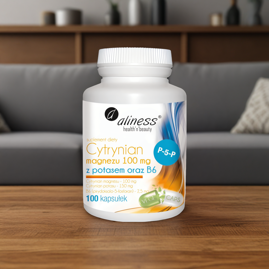 Cytrynian Magnezu 100 mg z Potasem oraz Witaminą B6 Aliness - 100 kapsułek