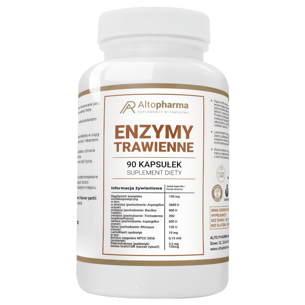 Enzymy trawienne Alto Pharma - Błonnik na trawienie wsparcie dla zdrowych jelit - 90 kapsułek