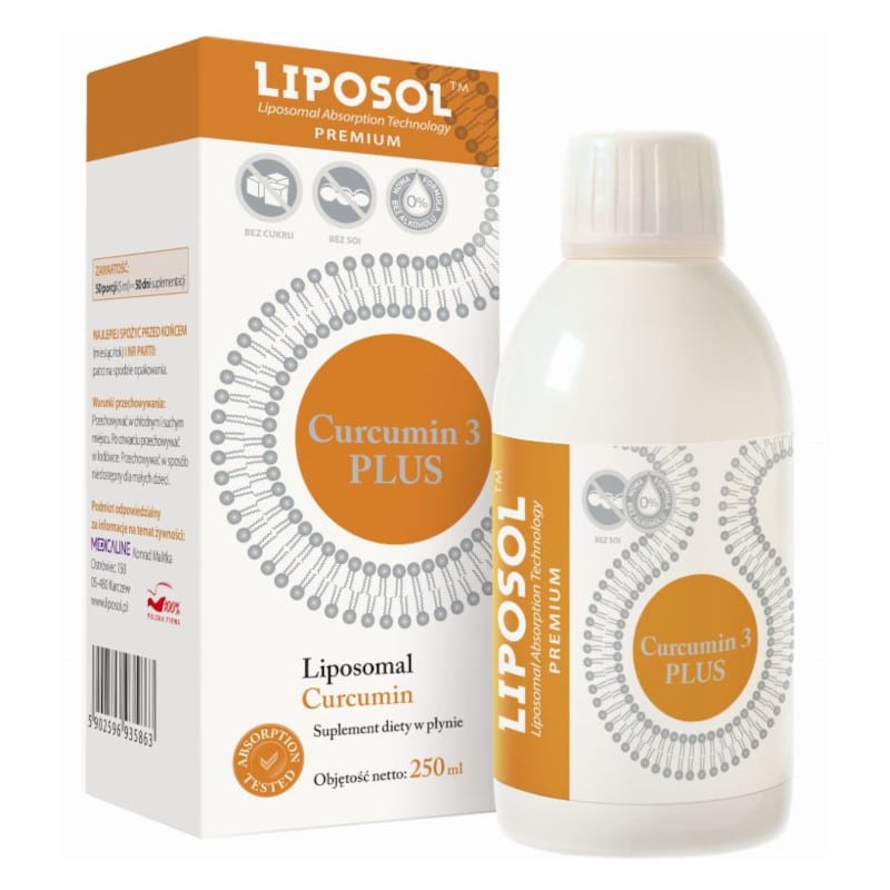 Liposomalna Kurkumina  170 mg Curcumin 3 PLUS LIPOSOL Aliness - Suplement diety w płynie - 250 ml
