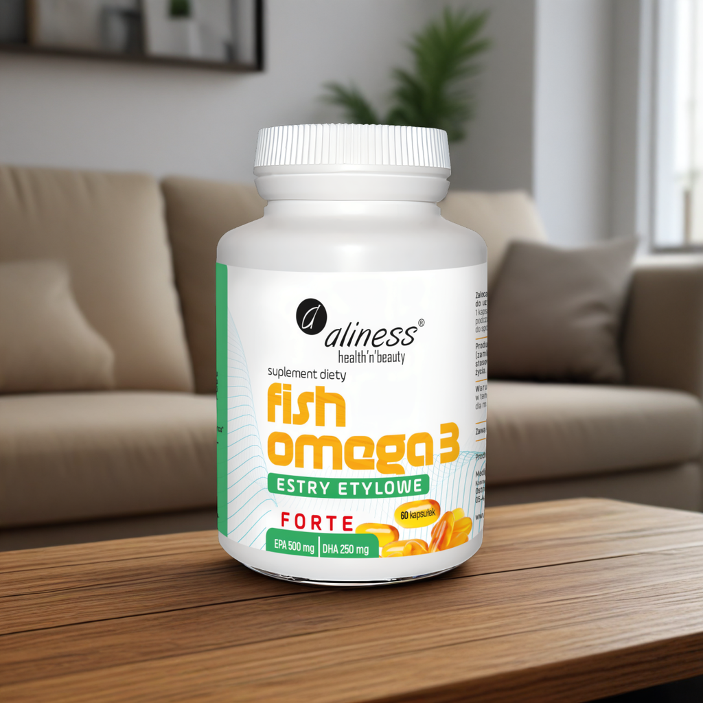 Fish Omega 3 FORTE Estry Etylowe Aliness - Wsparcie zdrowia serca, mózgu i wzroku - 60 kapsułek