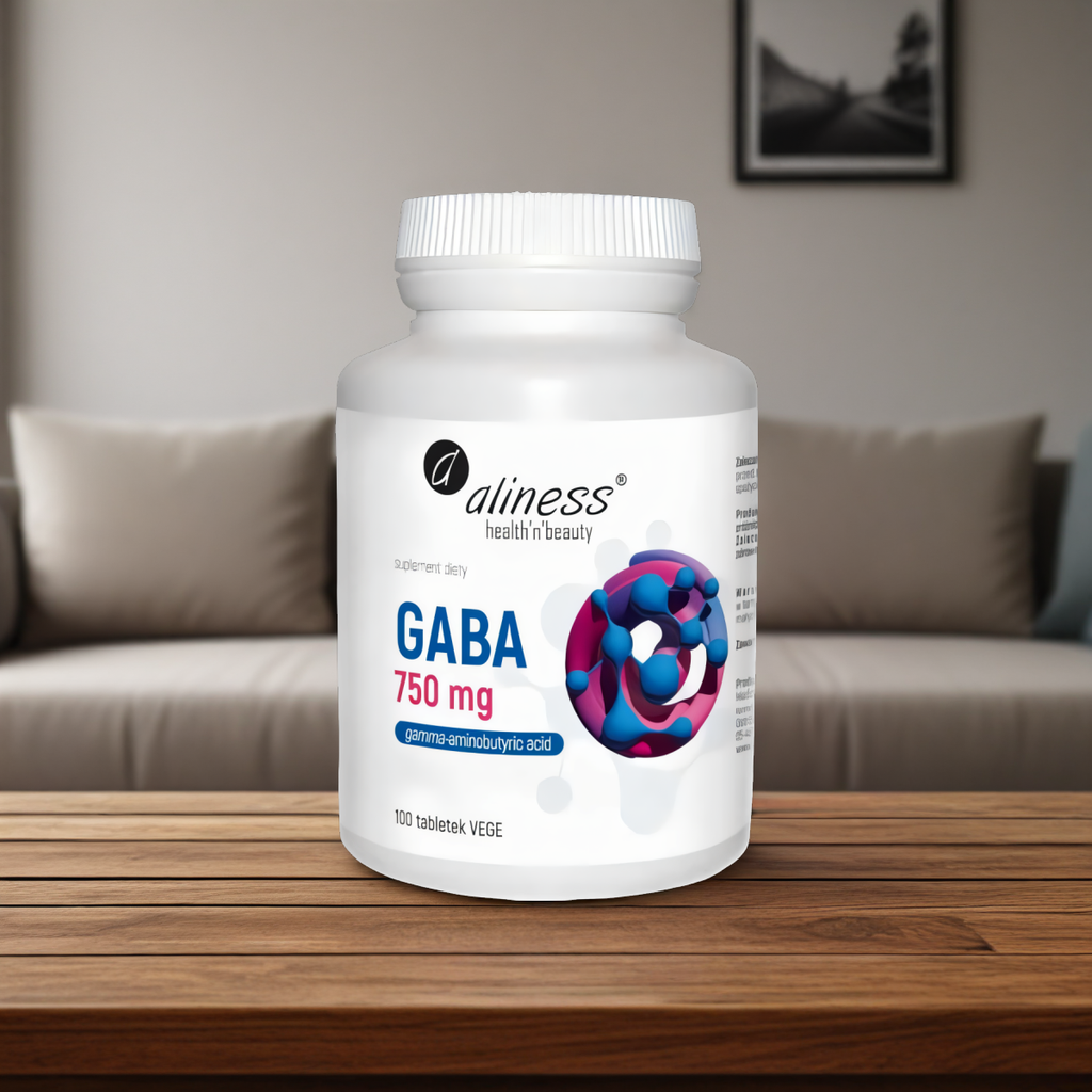 Gaba 750 mg Aliness - Zawiera Wysokiej jakości kwas gamma-aminomasłowy - 100 tabletek