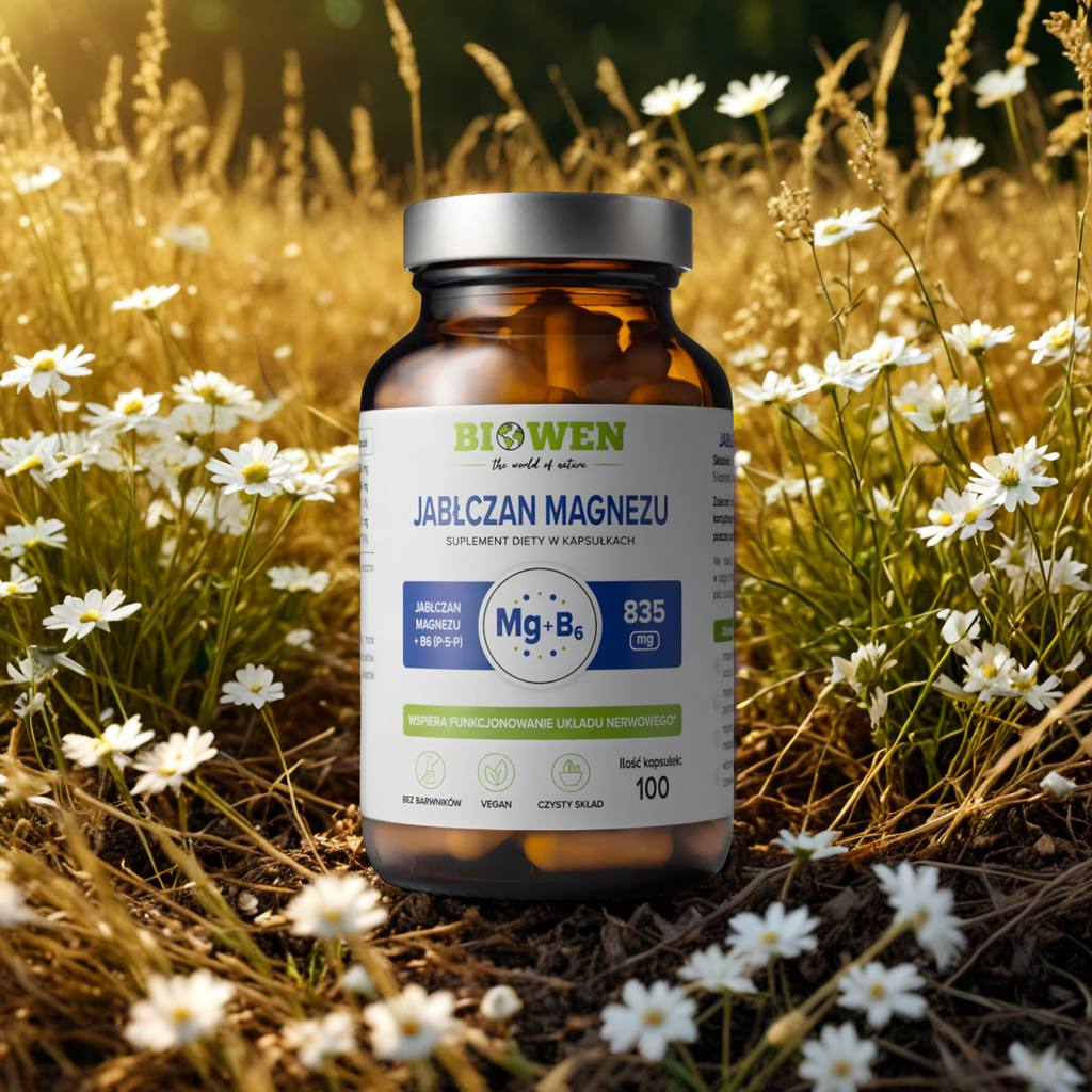 Jabłczan magnezu Biowen - Z witaminą B6 - 100 kapsułek
