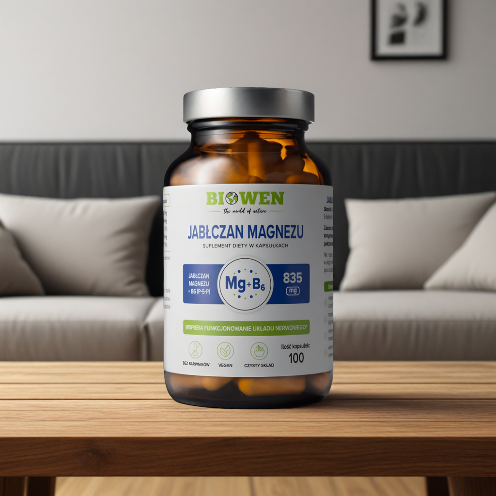 Jabłczan magnezu Biowen - Z witaminą B6 - 100 kapsułek