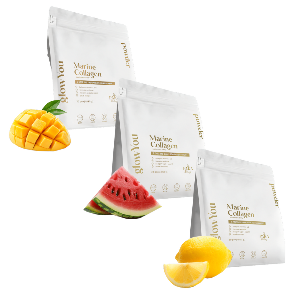 Kolagen morski glowYou Paka Natury - 5 000 mg - Mango, Arbuz i Cytryna - 30 porcji do picia (Smak: cytryna)