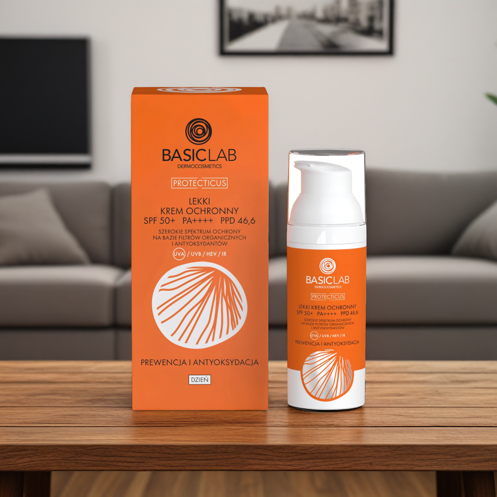 Lekki krem ochronny SPF50 BASICLAB - Prewencja i Antyoksydacja - 50 ml