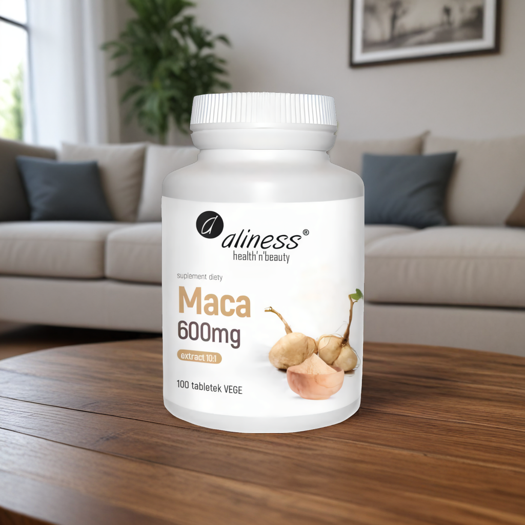 Maca ekstrakt 10:1 600mg Aliness - Wspiera sprawność seksualną i płodność - 100 tabletek
