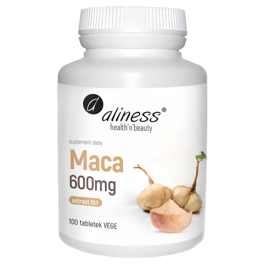 Maca ekstrakt 10:1 600mg Aliness - Wspiera sprawność seksualną i płodność - 100 tabletek