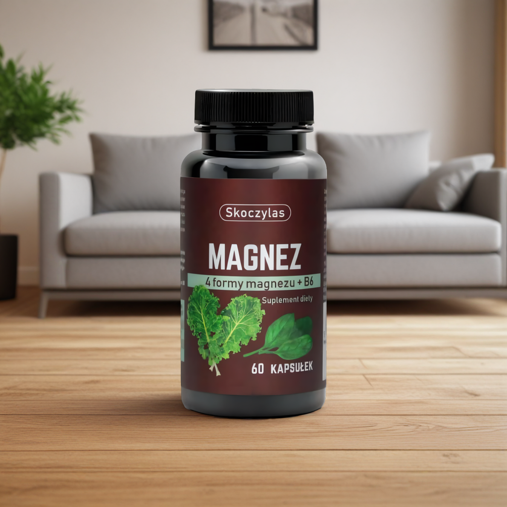Magnez 4 formy + Witamina B6 Szpinak, Jarmuż Skoczylas - 60 kapsułek