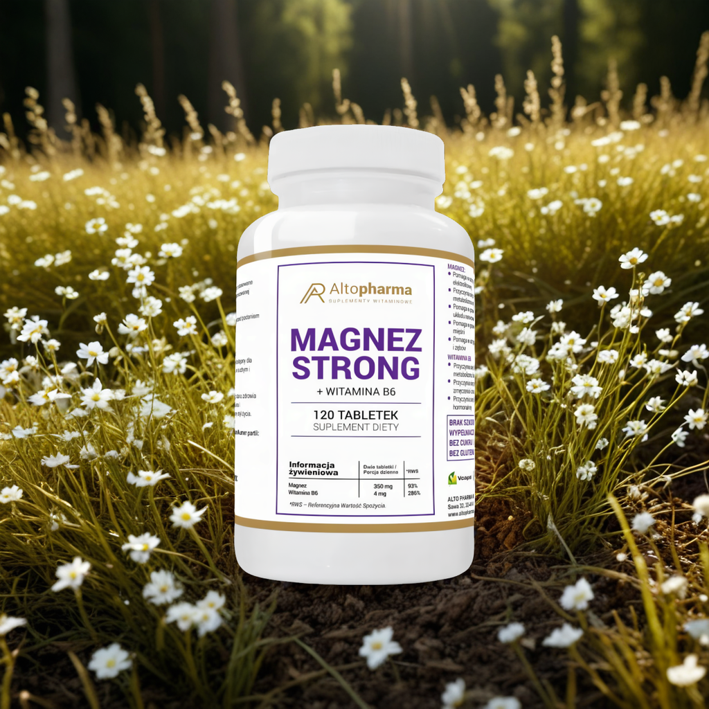Magnez Strong + Witamina B6 Alto Pharma Odpowiedni dla wegan - 120 tabletek