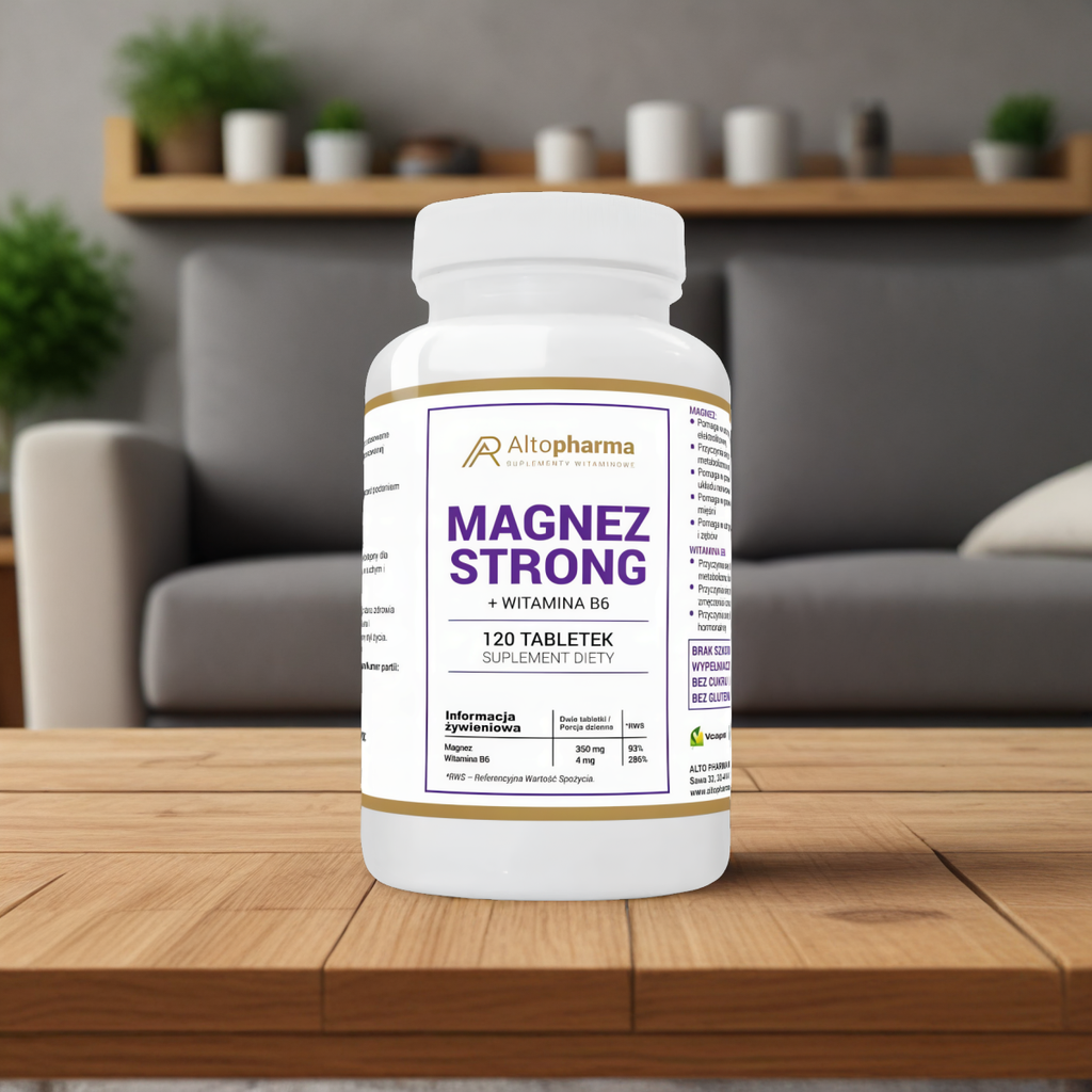 Magnez Strong + Witamina B6 Alto Pharma Odpowiedni dla wegan - 120 tabletek