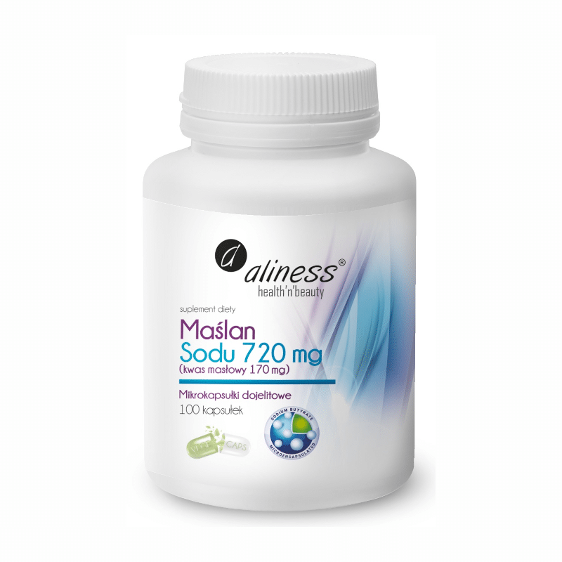 Maślan Sodu 720 mg, Kwas masłowy 170 mg Aliness - Wsparcie dla jelit - 100 kapsułek