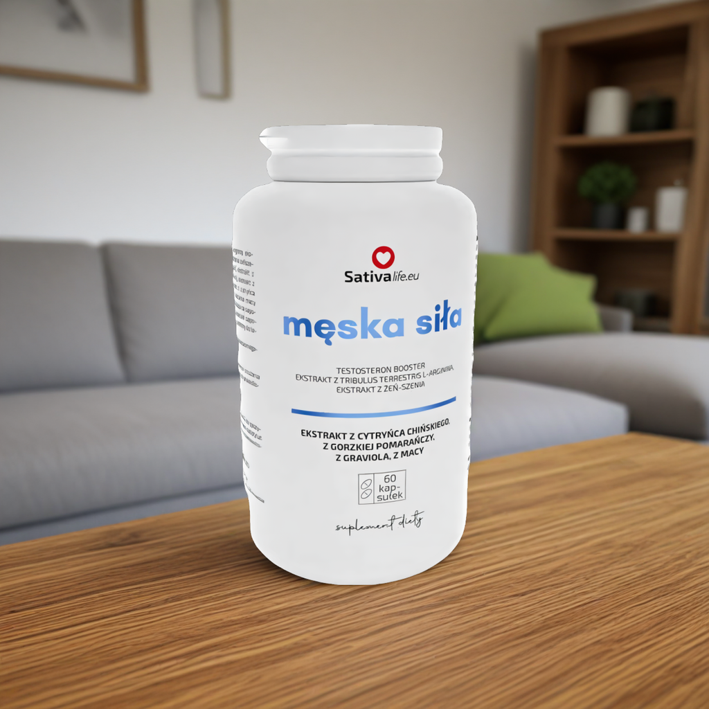 Męska Siła Testosterone Booster Sativa Life - Naturalne wsparcie dla męskiej energii i wydajności - 60 kapsułek
