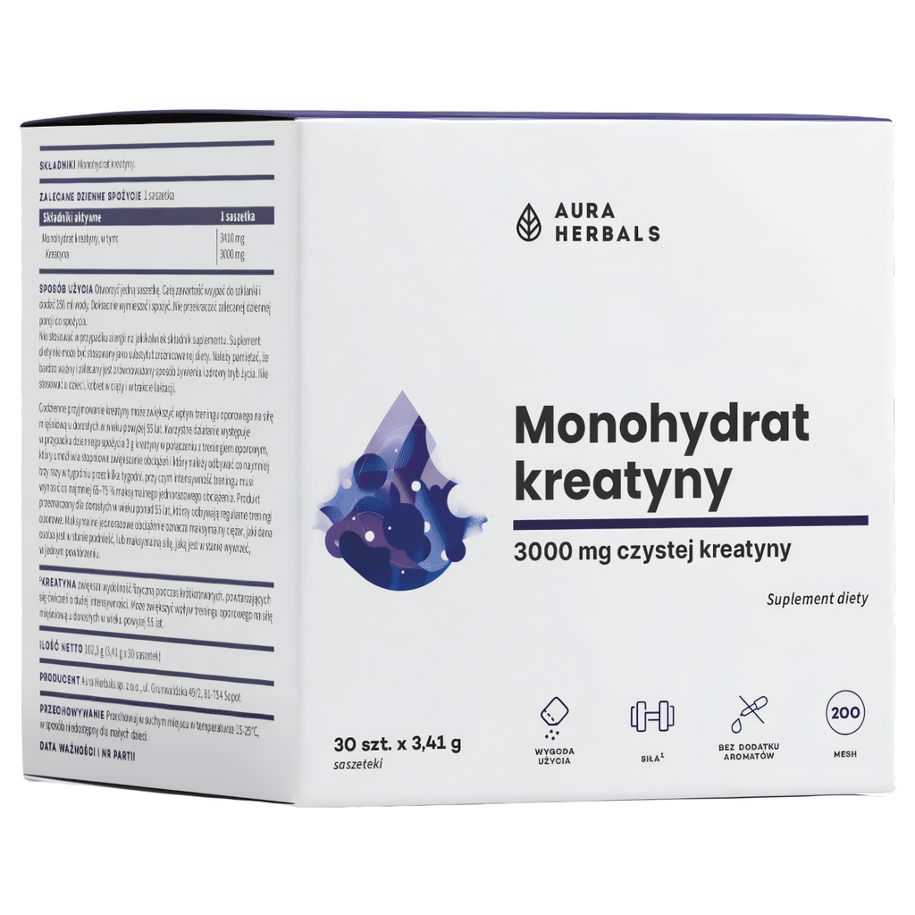 Monohydrat kreatyny Aura Herbals - Wsparcie wydolności fizycznej - 30 saszetek
