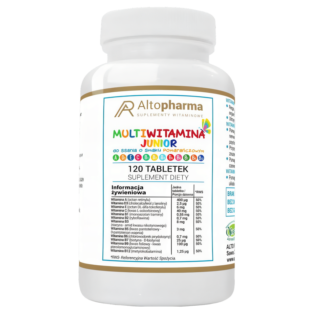 Multiwitamina JUNIOR dla dzieci do ssania o smaku pomarańczowym Alto Pharma - 120 tabletek